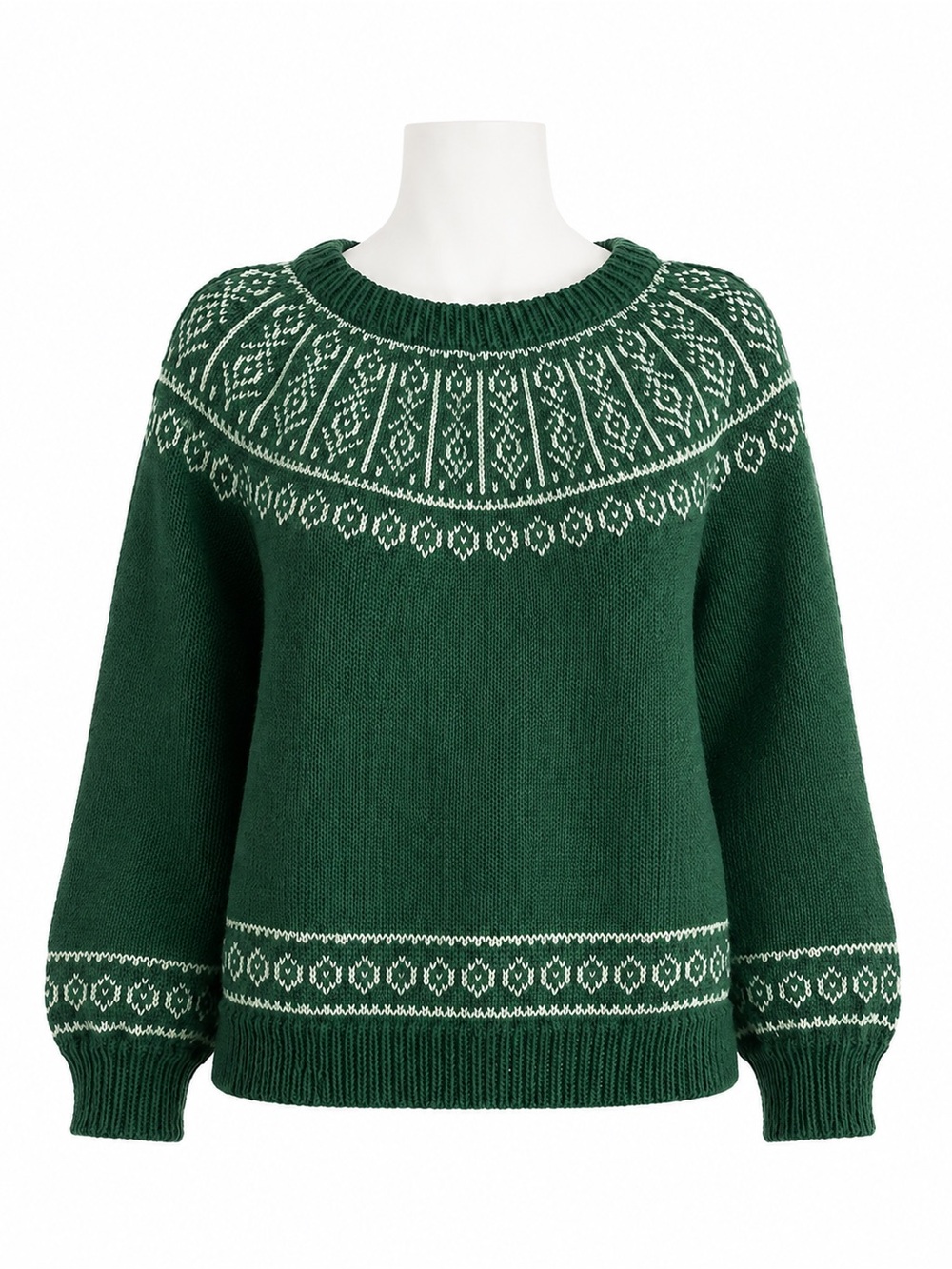 Size XL Handmade Women’s Green Fair Isle Nordic Knit Sweater